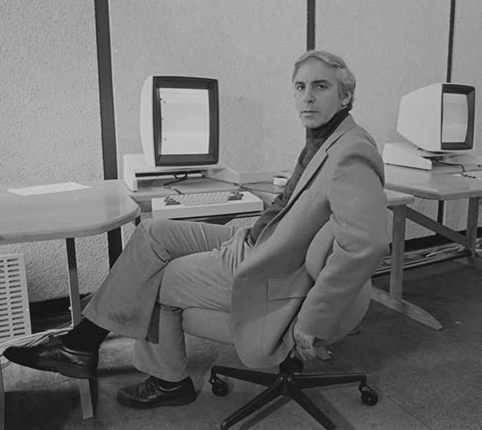 Founding chair Jerry Feldman in front of Xerox Alto computers.