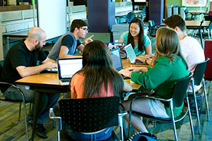 Students hanging out in a lounge