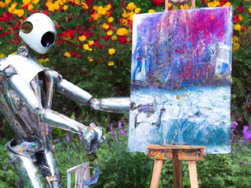 robot painting picture on easel