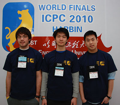 UR Team members Ian Christopher, Xiaoqing Tang and Dennis Huo at the 2010 ICPC Finals in Harbin, China.
