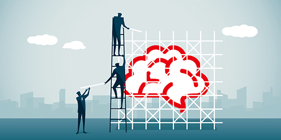 Illustration of scaffolding being assembled around a brain(Getty Image Illustrations)