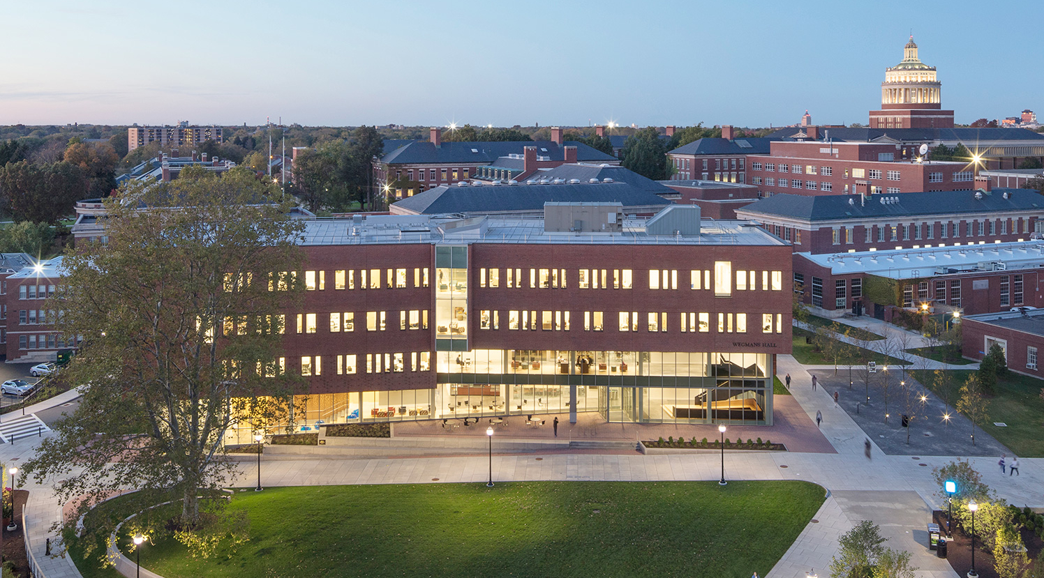 Wegmans Hall viewed from a drone