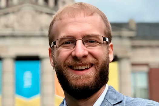 John Pershing in front of Rush Rhees library