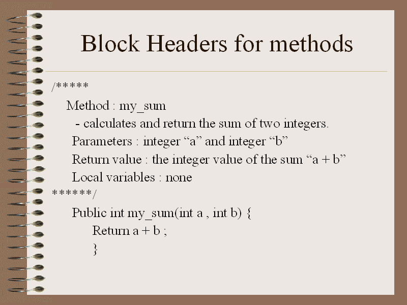 Block Headers for methods